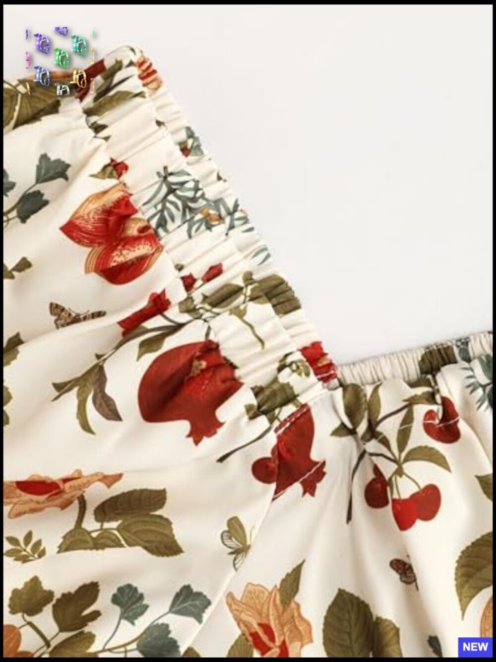 Floral Fruit Square Neck Puff Sleeve Midi Dress Plus Size Summer Vacation Outfit - Picture 3 of 6